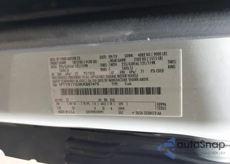 2019 Ford Transit-250 z USA, uszkodzony, nr VIN 1FTYR1YG3KKB67475